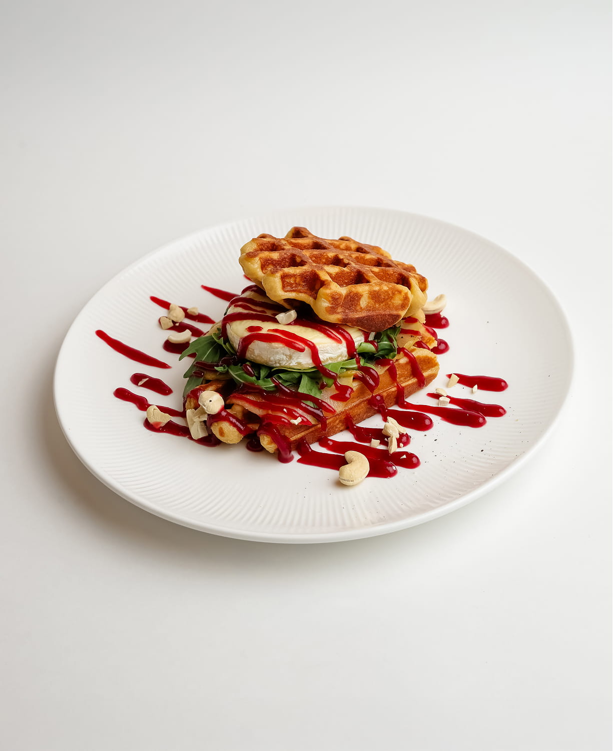 Belgian waffles with camembert and pear