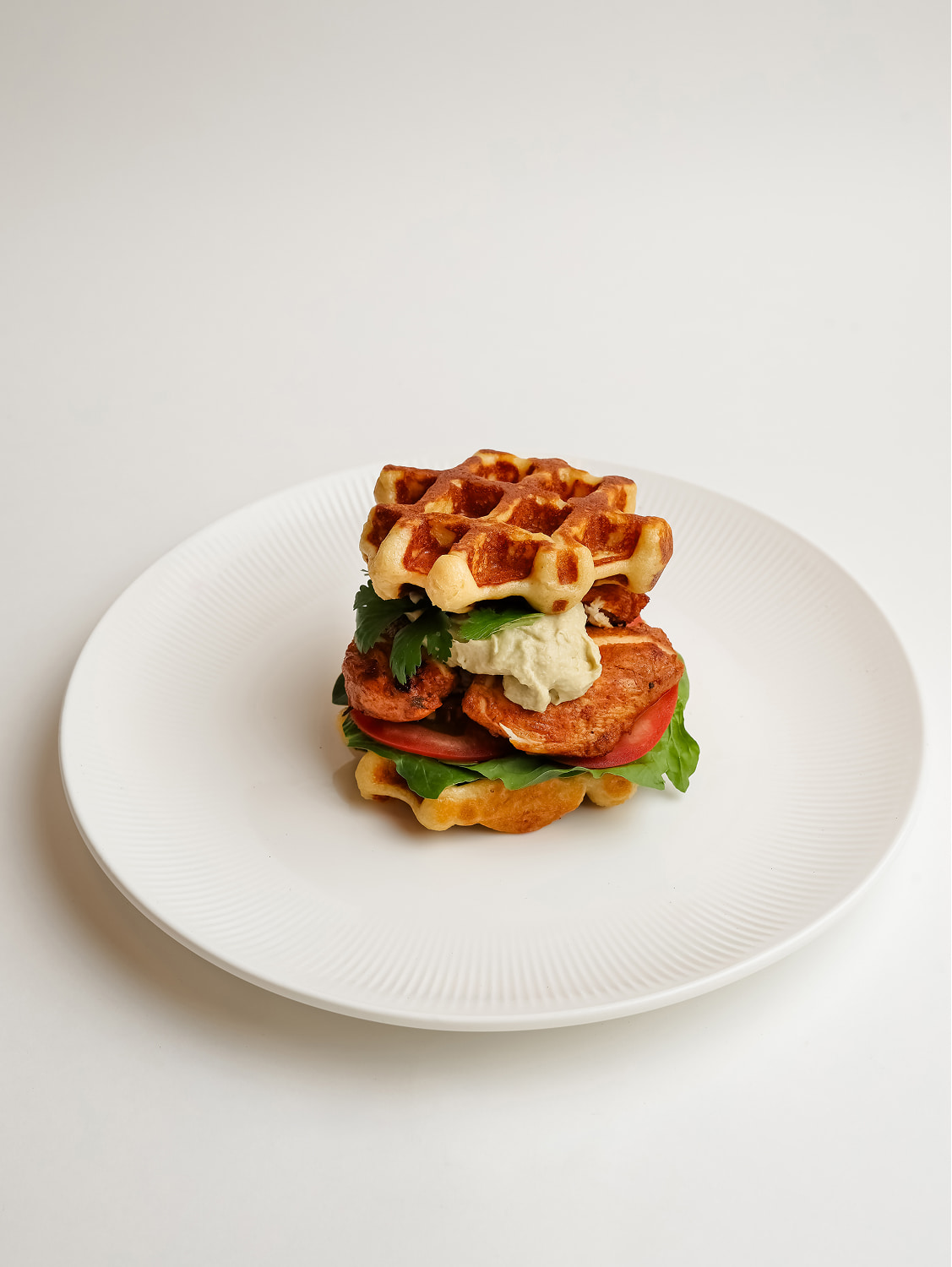 Chicken & Eggplant Hummus Waffles